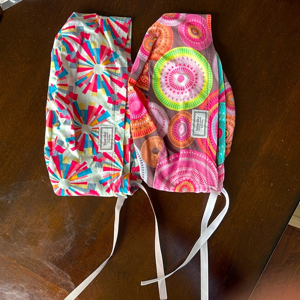 LOT OF 2 EUC Blue Sky pony scrub hats